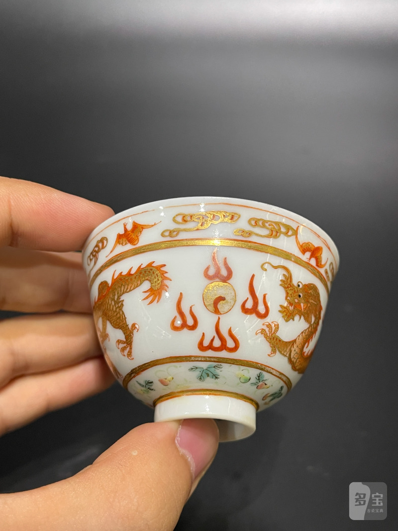 清光绪 粉彩描金双龙赶珠纹杯 - 图5